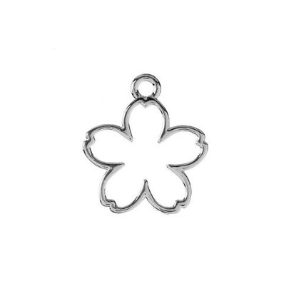 Picture of Beadwork Findings Silver Pendant Five Petal Flower 15x17mm, 7 pieces.