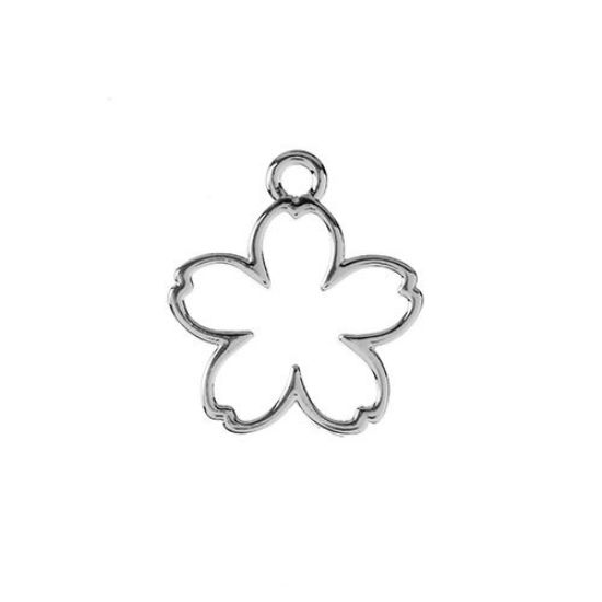 Picture of Beadwork Findings Silver Pendant Five Petal Flower 15x17mm, 7 pieces.
