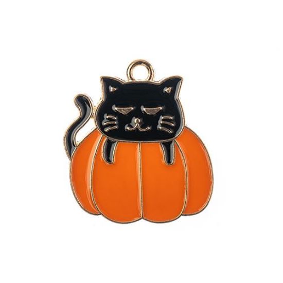 Picture of Sweet & Petite Halloween Charms, 22x20.5mm Cat in Pumpkin, 6 pieces