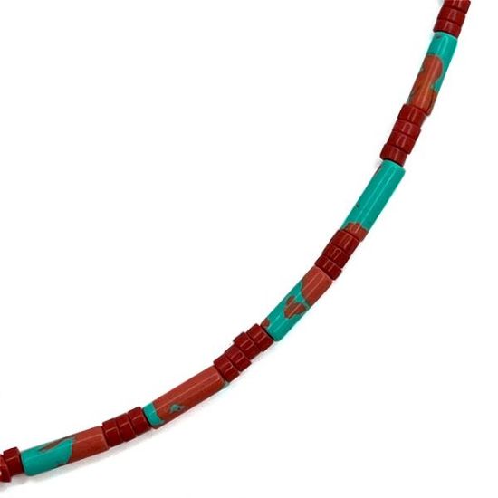 Picture of Imitation Blue & Red Heishi & Tube Bead 4mm 16" Strand