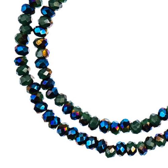 Picture of Crystal Lane 1.5x2.5mm Opaque Dark Green w/Half Blue Iris Rondelle, 2 Strand 7" Strands