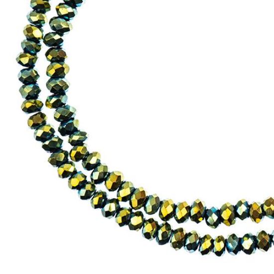 Picture of Crystal Lane 1.5x2.5mm Opaque Green Iris Rondelle, 2 Strand 7" Strands