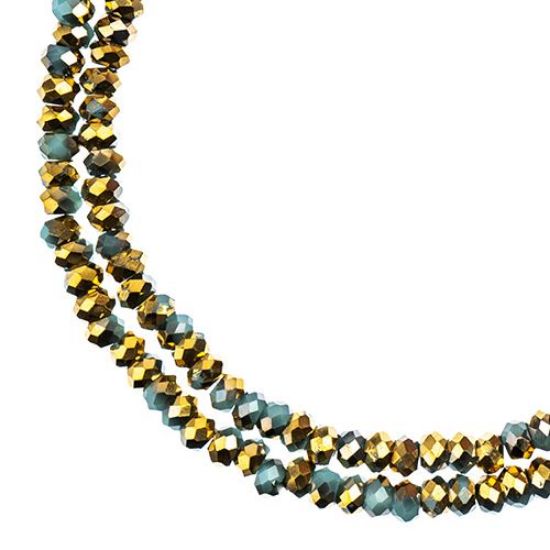 Picture of Crystal Lane 1.5x2.5mm Opaque Dark Blue with Half Gold Iris Rondelle, 2 Strand 7" Strands