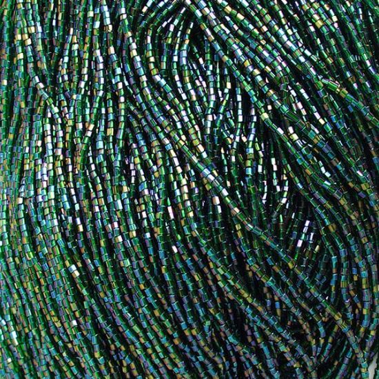 Picture of 2-Cut Size 10/0, Preciosa Czech Seed Bead, Transparent Green Aurora Borealis, Sold by the Hank
