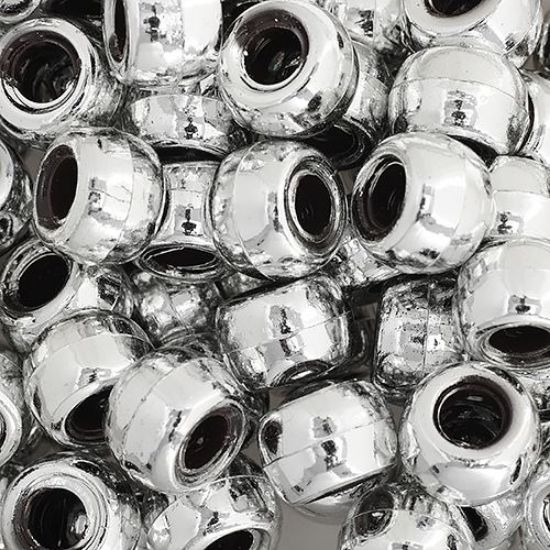 Picture of Plastic Metalized Silver Opaque Crow Beads, 9x6mm<br />100 Beads