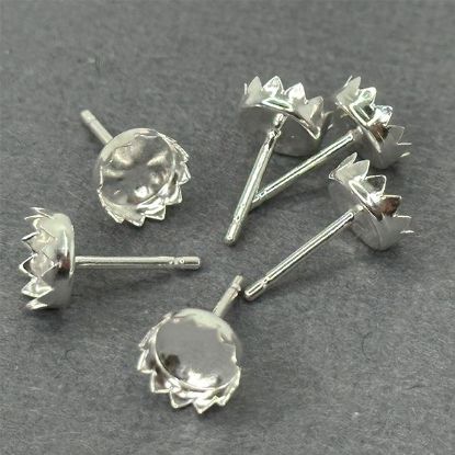 Picture of Sterling Silver 6mm Serrated Bezel Cup Ear Post .036" x 3/8", Sold Per Pair