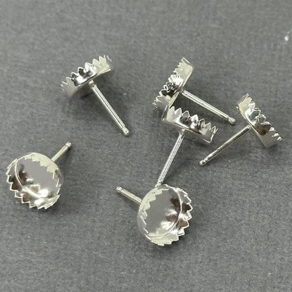 Picture of Sterling Silver 8mm Serrated Bezel Cup Ear Post .036" x 3/8", Sold Per Pair