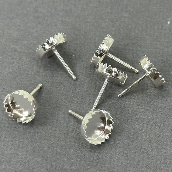 Picture of Sterling Silver 8mm Serrated Bezel Cup Ear Post .036" x 3/8", Sold Per Pair