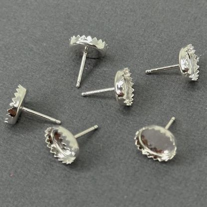Picture of Sterling Silver 7x9mm Serrated Bezel Cup Ear Post .036" x 3/8", Sold Per Pair
