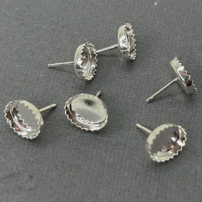 Picture of Sterling Silver 8x10mm Serrated Bezel Cup Ear Post .036" x 3/8", Sold Per Pair