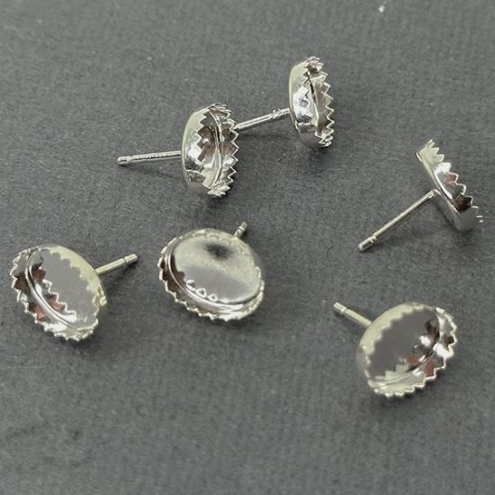 Picture of Sterling Silver 8x10mm Serrated Bezel Cup Ear Post .036" x 3/8", Sold Per Pair