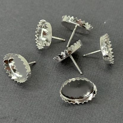 Picture of Sterling Silver 10x14mm Serrated Bezel Cup Ear Post .036" x 3/8", Sold Per Pair