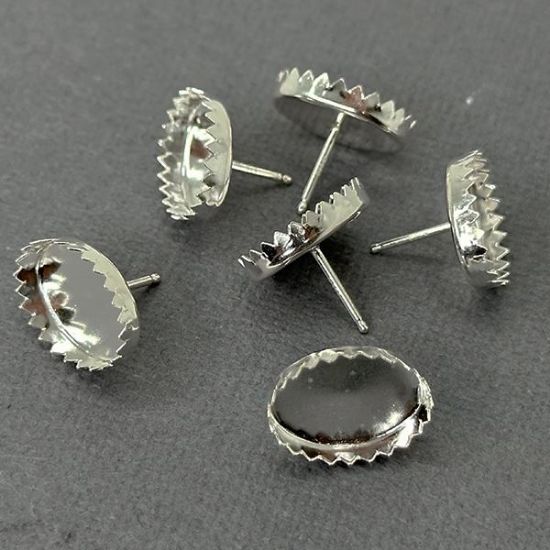 Picture of Sterling Silver 10x14mm Serrated Bezel Cup Ear Post .036" x 3/8", Sold Per Pair