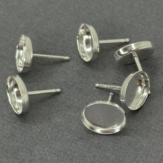 Picture of Sterling Silver 7x9mm Plain Bezel Cup Ear Post .036" x 3/8", Sold Per Pair