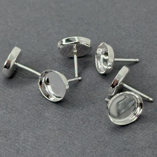 Picture of Sterling Silver 8x10mm Plain Bezel Cup Ear Post .036" x 3/8", Sold Per Pair