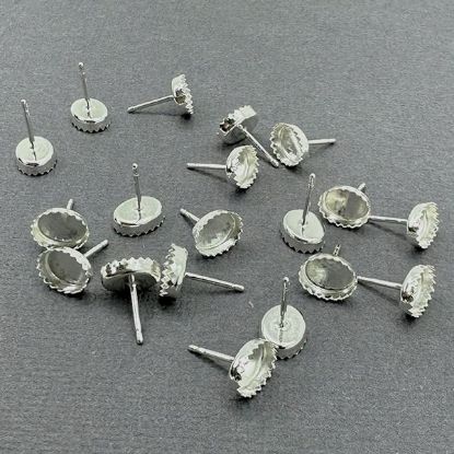 Picture of Sterling Silver 6x8mm Serrated Bezel Cup Ear Post .036" x 3/8", Sold Per Pair