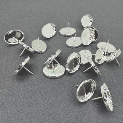 Picture of Sterling Silver 13x18mm Serrated Bezel Cup Ear Post .036" x 3/8", Sold Per Pair