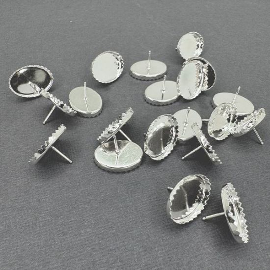 Picture of Sterling Silver 13x18mm Serrated Bezel Cup Ear Post .036" x 3/8", Sold Per Pair